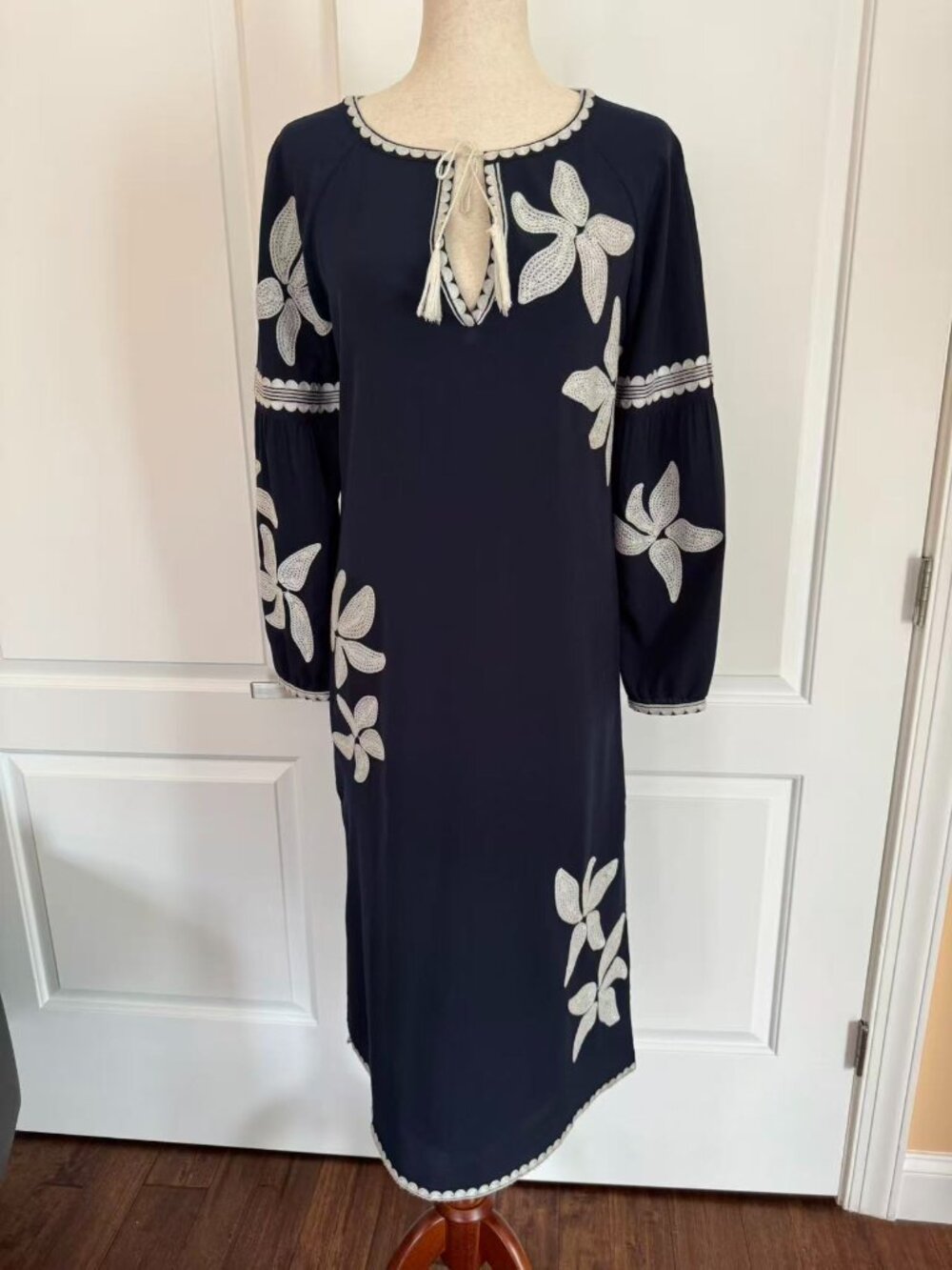 Tory Burch Floral Print Long Dress in Blue/White, Women's US 2